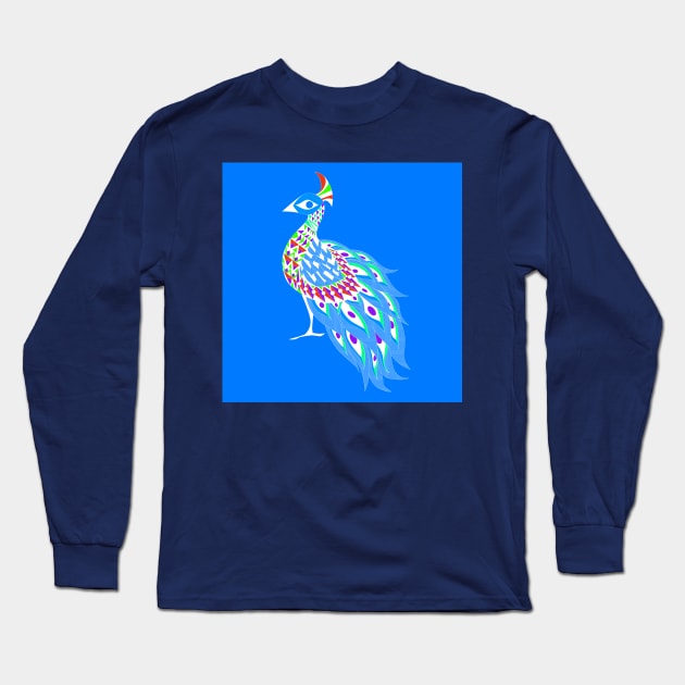 blue rainbow shining phoenix peacock ecopop pattern Long Sleeve T-Shirt by jorge_lebeau